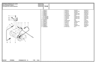 EF00Z002T0227007
1
2
3
4
5
6
7
8
9
10
11
12
13
14
15
16
17
039291T1
039290T1
039291T1
039290T1
039582T1
039369T1
3411941M91
3412002M91
3411941M91
038755P1
039370T1
023644T1
391313X1
038480T1
039291T1
039290T1
3009289X1
1
1
1
1
1
1
1
1
1
1
1
1
1
1
1
1
3
WASHER ARANDELA
CONNECTION CONEXION
WASHER ARANDELA
CONNECTION CONEXION
CONNECTION CONEXION
HOSE FLEXIBLE
CONNECTION CONEXION
CONNECTION CONEXION
CONNECTION CONEXION
PIPE CANO
HOSE FLEXIBLE
CONNECTION CONEXION
WASHER ARANDELA
VALVE VALVULA
WASHER ARANDELA
CONNECTION CONEXION
BOLT PERNO
ARRUELA
CONEXÃO
ARRUELA
CONEXÃO
CONEXÃO
MANGUEIRA
CONEXÃO
CONEXÃO
CONEXÃO
TUBO
MANGUEIRA
CONEXÃO
ARRUELA
VÁLVULA
ARRUELA
CONEXÃO
PARAFUSO
CPE650ADV E01 11/02(1)
70 80
Hydrotronic
Hydrotronic
Hydrotronic
Kit Sistema Hidráulico Do Levante
Kit Lift Hydraulic System
Kit Sistema De Levante Hidraulico
70 80-
Menu Símbolos
 