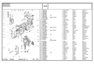 3/8
3/8
E078Z0023773701M92
70-105 No
70-100 No
70-95 No
195258M1
1
2
3
4
5
6
7
8
9
10
11
12
13
14
15
16
17
18
19
20
21
22
23
24
25
25
26
27
28
29
30
31
32
33
34
35
36
37
38
39
40
41
42
43
44
45
46
47
48
1868743M1
1868741M1
1870849M1
1868742M1
180928M2
1660116M1
1868435M3
3808617M91
1871781M93
3610175M91
377493X1
897504M1
897599M1
3611085M91
362403X1
366719X1
1869529M2
3611141M91
851134M1
1686740M1
1681790M91
1671699M1
3000361X1
3148071M1
1871659M1
1871660M1
377494X1
1665499M91
831533M1
376448X1
897493M1
1664589M1
180924M2
180933M1
180925M2
831130M1
195946M1
1868486M1
377543X1
1868485M1
377502X1
180930M2
180927M2
195876M1
1671633M1
1870199M92
1007240M1
377499X1
1868469M1
4
4
4
4
4
4
2
1
1
1
1
1
2
1
4
4
1
1
1
1
1
1
1
2
2
2
4
1
4
1
4
2
1
1
1
1
2
1
1
1
1
4
4
1
1
1
1
1
1
[A]
[B]
CIRCLIP CIRCULITO
PLUG TAPON
WASHER ARANDELA
O RING JUNTA TORICA
SPRING RESORTE
VALVE VALVULA
CHAMBER CAMARA
BODY CUERPO
SHAFT ARBOL
LEVER PALANCA
CIRCLIP CIRCULITO
PIN PASADOR
ROLLER RODILLO
VALVE VALVULA
BOLT PERNO
WASHER ARANDELA
GASKET EMPAQUETADURA.
HOUSING ALOJAMIENTO
O RING JUNTA TORICA
PIPE CANO
OSCILLATOR OSCILADOR
CIRCLIP CIRCULITO
CIRCLIP CIRCULITO
PISTON PISTON
NUT TUERCA
NUT TUERCA
O RING JUNTA TORICA
BODY CUERPO
O RING JUNTA TORICA
NUT TUERCA
RING ARO
WASHER ARANDELA
BLOCK BLOQUE
FOLLOWER IMPULSOR
BLOCK BLOQUE
PIN PASADOR
CIRCLIP CIRCULITO
SPACER PIEZA DISTANCIA
WASHER ARANDELA
WASHER ARANDELA
O RING JUNTA TORICA
VALVE VALVULA
SPRING RESORTE
O RING JUNTA TORICA
PIPE CANO
FILTER FILTRO
O RING JUNTA TORICA
WASHER ARANDELA
SPRING RESORTE
ANEL TRAVA
BUJÃO
ARRUELA
ANEL "O"
MOLA
VÁLVULA
CÂMARA
CORPO
EIXO
ALAVANCA
ANEL TRAVA
PINO
ROLETE
VÁLVULA
PARAFUSO
ARRUELA
JUNTA
CARCAÇA
ANEL "O"
TUBO
OSCILADOR
ANEL TRAVA
ANEL TRAVA
PISTÃO
PORCA
PORCA
ANEL "O"
CORPO
ANEL "O"
PORCA
ANEL
ARRUELA
BLOCO
SEGUIDOR
BLOCO
PINO
ANEL TRAVA
ESPAÇADOR
ARRUELA
ARRUELA
ANEL "O"
VÁLVULA
MOLA
ANEL "O"
TUBO
FILTRO
ANEL "O"
ARRUELA
MOLACPE650ADV E01 11/02(1)
70 90
Bomba Hidráulica
Hydraulic Pump
Bomba Hidraulica
70 90-
Menu Símbolos
 