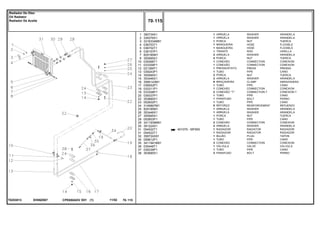 EH00Z007T0253013
401075 - MF650
1
2
3
4
5
6
7
8
10
11
12
13
14
15
16
17
18
19
20
22
23
24
25
26
27
28
29
30
31
31
32
34
35
36
37
38
390734X1
339376X1
3316334M91
036703T1
036702T1
036157P1
829185M1
355565X1
039368T1
033309P1
021369T1
039243P1
355565X1
353446X1
3585143M1
036552P1
033311P1
033308P1
039337P1
353685X1
052602P1
3146897M1
829185M1
353446X1
355565X1
052603P1
3411939M91
391224X1
054522T1
054522T1
358724X91
059612P1
3411941M91
035448T1
039339P1
353685X1
1
1
1
1
1
1
2
4
1
1
1
1
2
2
6
1
1
2
1
1
1
5
1
1
1
1
2
2
1
1
1
1
3
1
1
2
WASHER ARANDELA
WASHER ARANDELA
NUT TUERCA
HOSE FLEXIBLE
HOSE FLEXIBLE
ROD VARILLA
WASHER ARANDELA
NUT TUERCA
CONNECTION CONEXION
CONNECTION CONEXION
PRESS PRENSA
PIPE CANO
NUT TUERCA
WASHER ARANDELA
CLAMP ABRAZADERA
PIPE CANO
CONNECTION CONEXION
CONNECTION T CONEXION T
PIPE CANO
BOLT PERNO
PIPE CANO
REINFORCEMENT REFUERZO
WASHER ARANDELA
WASHER ARANDELA
NUT TUERCA
PIPE CANO
CONNECTION CONEXION
WASHER ARANDELA
RADIATOR RADIADOR
RADIATOR RADIADOR
PLUG TAPON
PIPE CANO
CONNECTION CONEXION
VALVE VALVULA
PIPE CANO
BOLT PERNO
ARRUELA
ARRUELA
PORCA
MANGUEIRA
MANGUEIRA
TIRANTE
ARRUELA
PORCA
CONEXÃO
CONEXÃO
PRESSOSTATO
TUBO
PORCA
ARRUELA
BRAÇADEIRA
TUBO
CONEXÃO
CONEXÃO "T"
TUBO
PARAFUSO
TUBO
REFORÇO
ARRUELA
ARRUELA
PORCA
TUBO
CONEXÃO
ARRUELA
RADIADOR
RADIADOR
BUJÃO
TUBO
CONEXÃO
VÁLVULA
TUBO
PARAFUSO
CPE650ADV E01 11/02(1)
70 115
Radiador De Óleo
Oil Radiator
Radiador De Aceite
70 115-
Menu Símbolos
 