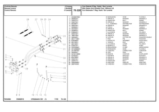 EG69Z010T0254066
1
2
3
4
5
6
7
8
9
10
11
12
13
14
15
16
17
18
19
20
21
22
23
24
25
26
27
28
29
3409857M91
390652X1
339761X1
339374X1
063088T1
355618X1
355565X1
353446X1
353683X1
039644S1
355618X1
196010M1
354048X1
2801719M1
834096M1
063192S1
063154S1
035972P1
3225356M1
3412088M91
3412687M1
390948X1
3410413M92
027653S1
829185M1
339374X1
339761X1
3585948M1
358743X91
2
1
2
2
1
4
2
2
2
1
2
X
2
1
1
1
1
2
2
2
4
8
4
1
3
3
3
2
4
HOSE FLEXIBLE
WASHER ARANDELA
BOLT PERNO
WASHER ARANDELA
DISTRIBUTOR DISTRIBUIDOR
WASHER ARANDELA
NUT TUERCA
WASHER ARANDELA
BOLT PERNO
LEVER PALANCA
WASHER ARANDELA
WASHER ARANDELA
COTTER PIN PASADOR DOUBLE
PIN PASADOR
GROMMET PASACABLE
ROD VARILLA
LEVER PALANCA
KNOB POMO
CLAMP ABRAZADERA
HOSE FLEXIBLE
CONNECTION CONEXION
RING ARO
COUPLER ACOPLADOR
BRACKET SOPORTE
WASHER ARANDELA
WASHER ARANDELA
BOLT PERNO
EMBLEM EMBLEMA
CONNECTION CONEXION
MANGUEIRA
ARRUELA
PARAFUSO
ARRUELA
CJ. COMANDO
ARRUELA
PORCA
ARRUELA
PARAFUSO
ALAVANCA
ARRUELA
ARRUELA
CUPILHA
PINO
PASSA-FIO
TIRANTE
ALAVANCA
MANÍPULO
BRAÇADEIRA
MANGUEIRA
CONEXÃO
ANEL
ENGATE
SUPORTE
ARRUELA
ARRUELA
PARAFUSO
EMBLEMA
CONEXÃO
CPE650ADV E01 11/02(1)
Com Detente E Reg. Vazão / Sem Levante
With Detain And Variable Flow / Without Lift
Con Detenedor Y Reg. Vazió / Sin Levante70 220
2 Corpos
2 Boddys
2 Cuerpos
Controle Remoto
Remote Control
Control Remoto
70 220-
Menu Símbolos
 