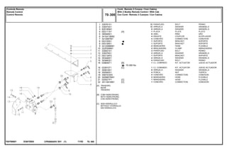 EG67Z003T04790001
[A]
[B]
[C]
TRASEIRO
REAR
TRASERO
COM HIDROTRONIC
WITH HIDROTRONIC
CON HIDROTRONIC
SEM HIDRÁULICO
WITHOUT HYDRAULIC
SIN HIDRAULICO
70-365 No
1
2
3
4
5
6
7
8
8
9
10
11
12
13
14
15
16
16
17
18
19
20
21
22
339761X1
339374X1
829185M1
053111S1
390948X1
3410413M92
3412687M1
053105S1
053106S1
3412088M91
3225356M1
339401X1
339376X1
053134P2
353446X1
353683X1
039649T1
033910T1
355618X1
355565X1
358743X91
3409857M91
020521P1
3411941M91
12
12
8
1
8
4
4
1
1
2
4
3
3
1
4
4
1
1
8
4
4
2
1
1
[A]
[B]
[C]
[C]
[C]
BOLT PERNO
WASHER ARANDELA
WASHER ARANDELA
PLATE PLATO
RING ARO
COUPLER ACOPLADOR
CONNECTION CONEXION
BRACKET SOPORTE
BRACKET SOPORTE
HOSE FLEXIBLE
CLAMP ABRAZADERA
BOLT PERNO
WASHER ARANDELA
BRACKET SOPORTE
WASHER ARANDELA
BOLT PERNO
KIT, ACTUATOR JUEGO ACTUADOR
KIT, ACTUATOR JUEGO ACTUADOR
WASHER ARANDELA
NUT TUERCA
CONNECTION CONEXION
HOSE FLEXIBLE
HOSE FLEXIBLE
CONNECTION CONEXION
PARAFUSO
ARRUELA
ARRUELA
PLACA
ANEL
ENGATE
CONEXÃO
SUPORTE
SUPORTE
MANGUEIRA
BRAÇADEIRA
PARAFUSO
ARRUELA
SUPORTE
ARRUELA
PARAFUSO
CJ. COMANDO
CJ. COMANDO
ARRUELA
PORCA
CONEXÃO
MANGUEIRA
MANGUEIRA
CONEXÃO
CPE650ADV E01 11/02(1)
Contr. Remoto 2 Corpos / Com Cabina
With 2 Boddy Remote Control / With Cab
Con Contr. Remoto 2 Cuerpos / Con Cabina70 300
Controle Remoto
Remote Control
Control Remoto
70 300-
Menu Símbolos
 