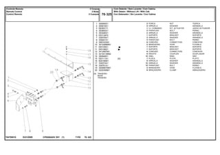 E231Z009T04790016
[A] TRASEIRO
REAR
TRASERO
1
2
3
4
5
6
7
8
9
10
11
11
12
13
14
15
16
17
18
19
20
355565X1
355618X1
063091T1
353683X1
353446X1
053134P2
339376X1
339401X1
358743X91
3412088M91
053105S1
053106S1
3412687M1
3410413M92
390948X1
053111S1
829185M1
339374X1
339761X1
3409857M91
3225356M1
2
4
1
2
2
1
3
3
6
2
1
1
6
6
12
1
8
12
12
2
6
[A]
NUT TUERCA
WASHER ARANDELA
KIT, ACTUATOR JUEGO ACTUADOR
BOLT PERNO
WASHER ARANDELA
BRACKET SOPORTE
WASHER ARANDELA
BOLT PERNO
CONNECTION CONEXION
HOSE FLEXIBLE
BRACKET SOPORTE
BRACKET SOPORTE
CONNECTION CONEXION
COUPLER ACOPLADOR
RING ARO
PLATE PLATO
WASHER ARANDELA
WASHER ARANDELA
BOLT PERNO
HOSE FLEXIBLE
CLAMP ABRAZADERA
PORCA
ARRUELA
CJ. COMANDO
PARAFUSO
ARRUELA
SUPORTE
ARRUELA
PARAFUSO
CONEXÃO
MANGUEIRA
SUPORTE
SUPORTE
CONEXÃO
ENGATE
ANEL
PLACA
ARRUELA
ARRUELA
PARAFUSO
MANGUEIRA
BRAÇADEIRA
CPE650ADV E01 11/02(1)
Com Detente / Sem Levante / Com Cabina
With Detain / Without Lift / With Cab
Con Detenedor / Sin Levante / Con Cabina70 325
3 Corpos
3 Body
3 Cuerpos
Controle Remoto
Remote Control
Control Remoto
70 325-
Menu Símbolos
 
