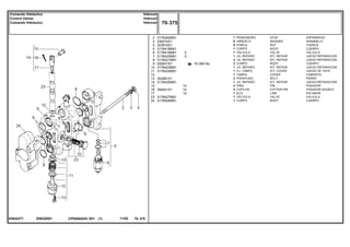 EN03Z001039242T1
70-385 No
2
3
4
5
6
7
8
9
10
11
12
13
14
15
16
17
23
24
3176392M91
339374X1
353916X1
3176418M91
3176419M91
3176420M91
3176421M91
020541R1
3176423M91
3176424M91
353981X1
3176425M91
354041X1
3176427M91
3176428M91
1
6
6
1
1
1
3
2
1
1
1
2
1
2
2
1
1
1
5
5
14
14
14
STUD ESPARRAGO
WASHER ARANDELA
NUT TUERCA
BODY CUERPO
VALVE VALVULA
KIT, REPAIR JUEGO REPARACION
KIT, REPAIR JUEGO REPARACION
BODY CUERPO
KIT, REPAIR JUEGO REPARACION
KIT, COVER JUEGO DE TAPA
COVER CUBIERTA
BOLT PERNO
KIT, REPAIR JUEGO REPARACION
PIN PASADOR
COTTER PIN PASADOR DOUBLE
LINK ESLABON
VALVE VALVULA
BODY CUERPO
PRISIONEIRO
ARRUELA
PORCA
CORPO
VÁLVULA
JG. REPARO
JG. REPARO
CORPO
JG. REPARO
CJ. TAMPA
TAMPA
PARAFUSO
JG. REPARO
PINO
CUPILHA
ELO
VÁLVULA
CORPO
CPE650ADV E01 11/02(1)
70 375
Hidrover
Hidrover
Hidrover
Comando Hidráulico
Control Valves
Comando Hidráulico
70 375-
Menu Símbolos
 
