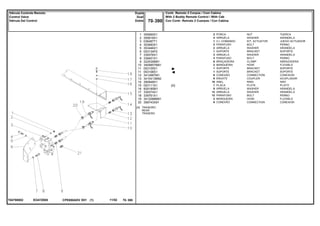 EO47Z005T04790002
[A] TRASEIRO
REAR
TRASERO
1
2
3
4
5
6
7
8
9
10
11
11
12
13
14
15
16
17
18
19
20
355565X1
355618X1
036487T1
353683X1
353446X1
053134P2
339376X1
339401X1
3225356M1
3409857M91
053105S1
053106S1
3412687M1
3410413M92
390948X1
053111S1
829185M1
339374X1
339761X1
3412088M91
358743X91
2
4
1
2
2
1
3
3
6
2
1
1
6
6
18
1
8
12
12
2
6
[A]
NUT TUERCA
WASHER ARANDELA
KIT, ACTUATOR JUEGO ACTUADOR
BOLT PERNO
WASHER ARANDELA
BRACKET SOPORTE
WASHER ARANDELA
BOLT PERNO
CLAMP ABRAZADERA
HOSE FLEXIBLE
BRACKET SOPORTE
BRACKET SOPORTE
CONNECTION CONEXION
COUPLER ACOPLADOR
RING ARO
PLATE PLATO
WASHER ARANDELA
WASHER ARANDELA
BOLT PERNO
HOSE FLEXIBLE
CONNECTION CONEXION
PORCA
ARRUELA
CJ. COMANDO
PARAFUSO
ARRUELA
SUPORTE
ARRUELA
PARAFUSO
BRAÇADEIRA
MANGUEIRA
SUPORTE
SUPORTE
CONEXÃO
ENGATE
ANEL
PLACA
ARRUELA
ARRUELA
PARAFUSO
MANGUEIRA
CONEXÃO
CPE650ADV E01 11/02(1)
Contr. Remoto 2 Corpos / Com Cabina
With 2 Boddy Remote Control / With Cab
Con Contr. Remoto 2 Cuerpos / Con Cabina70 390
Dupla
Dual
Doble
Válvula Controle Remoto
Control Valve
Válvula Del Control
70 390-
Menu Símbolos
 