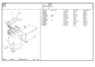 ÚMIDA
SECA
(-)
(+)
EA47Z013T0231001
80-30 No1
2
3
4
5
6
6
7
8
9
10
11
14
15
16
17
036211N2
036214S1
028345P2
826760M1
355617X1
3148962M91
3410271M91
353691X1
353434X1
3588704M91
2800341M91
047042P1
353693X1
353434X1
355566X1
353756X1
1
1
2
2
2
1
1
4
4
1
1
1
4
4
4
4
CASE ASSY CAJA COMPLETA
BRACKET SOPORTE
ROD VARILLA
NUT TUERCA
WASHER ARANDELA
BATTERY BATERIA
BATTERY BATERIA
BOLT PERNO
WASHER ARANDELA
CABLE CABLE
CABLE CABLE
ATTACHMENT ADITAMENTO
BOLT PERNO
WASHER ARANDELA
NUT TUERCA
WASHER ARANDELA
CJ. CAIXA
SUPORTE
TIRANTE
PORCA
ARRUELA
BATERIA
BATERIA
PARAFUSO
ARRUELA
CABO
CABO
FIXADOR
PARAFUSO
ARRUELA
PORCA
ARRUELA
CPE650ADV E01 11/02(1)
Úmida
Wet
Húmeda80 10
Bateria
Battery
Bateria
80 10-
Menu Símbolos
 