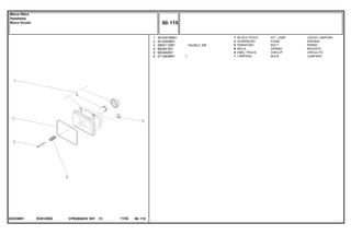 10x32x1.3/8
EG51Z002022336N1
1
2
3
4
5
6
3410474M91
3410450M1
2802112M1
963441M1
963442M1
2710838M1
1
2
6
6
6
11
KIT, LAMP JUEGO LAMPARA
FOAM ESPUMA
BOLT PERNO
SPRING RESORTE
CIRCLIP CIRCULITO
BULB LAMPARA
BLOCO ÓTICO
GUARNIÇÃO
PARAFUSO
MOLA
ANEL TRAVA
LÂMPADA
CPE650ADV E01 11/02(1)
80 115
Bloco Ótico
Headlamp
Bloco Ocular
80 115-
Menu Símbolos
 