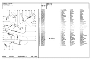 EE45Z027T0213028
105-35 No
1
2
3
4
5
6
7
8
9
10
11
12
13
14
15
16
17
18
19
20
21
22
23
24
25
26
27
28
29
30
31
32
33
34
35
36
37
38
036633S1
354059X1
390734X1
036631S1
036037S1
354186X1
035972P1
039116P1
353430X1
353431X1
353756X1
037594P1
044206P1
490434M1
063135S1
339376X1
339451X1
354041X1
353753X1
024293T1
339081X1
339376X1
037072S1
354187X1
3145925M1
893713M1
355617X1
354041X1
353918X1
353441X1
020301N1
487077M91
354186X1
036627T1
353753X1
354041X1
339374X1
390379X1
1
1
2
1
1
1
1
1
1
1
1
1
1
2
1
2
2
1
1
1
2
2
1
1
1
1
1
1
1
1
1
1
1
1
1
1
2
2
LEVER PALANCA
DOWEL CENTRAJE
WASHER ARANDELA
PEDAL PEDAL
BRACKET SOPORTE
PIN PASADOR
KNOB POMO
LEVER PALANCA
NUT TUERCA
NUT TUERCA
WASHER ARANDELA
SPRING RESORTE
SPACER PIEZA DISTANCIA
WASHER ARANDELA
CLEVIS GANCHO SEGURI.
WASHER ARANDELA
BOLT PERNO
COTTER PIN PASADOR DOUBLE
WASHER ARANDELA
KIT, CABLE CABLES JUEGO
BOLT PERNO
WASHER ARANDELA
BRACKET SOPORTE
PIN PASADOR
BRACKET SOPORTE
SPRING RESORTE
WASHER ARANDELA
COTTER PIN PASADOR DOUBLE
NUT TUERCA
WASHER ARANDELA
KIT, SPRING RESORTE JUEGO
CONNECTOR CONECTOR
PIN PASADOR
KIT, CABLE CABLES JUEGO
WASHER ARANDELA
COTTER PIN PASADOR DOUBLE
WASHER ARANDELA
BOLT PERNO
ALAVANCA
CONTRAPINO
ARRUELA
PEDAL
SUPORTE
PINO
MANÍPULO
ALAVANCA
PORCA
PORCA
ARRUELA
MOLA
ESPAÇADOR
ARRUELA
SUPORTE
ARRUELA
PARAFUSO
CUPILHA
ARRUELA
CJ. CABO
PARAFUSO
ARRUELA
SUPORTE
PINO
SUPORTE
MOLA
ARRUELA
CUPILHA
PORCA
ARRUELA
CJ. MOLA
CONECTOR
PINO
CJ. CABO
ARRUELA
CUPILHA
ARRUELA
PARAFUSO
CPE650ADV E01 11/02(1)
Sem Levante
Without Lift
Sin Levante105 20
Controle De Aceleração
Throttle Controls
Controles De Aceleración
105 20-
Menu Símbolos
 