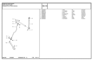 EH35Z001036814N1
1
2
3
4
5
6
7
8
9
10
391290X1
036615S1
036617S1
832813M1
354059X1
353756X1
339055X1
036833S1
035972P1
027934S1
1
1
1
2
2
2
1
1
1
1
PIN PASADOR
LEVER PALANCA
LEVER PALANCA
PIN PASADOR
DOWEL CENTRAJE
WASHER ARANDELA
PIN PASADOR
ROD VARILLA
KNOB POMO
LEVER PALANCA
PINO
ALAVANCA
ALAVANCA
PINO
CONTRAPINO
ARRUELA
PINO
TIRANTE
MANÍPULO
ALAVANCA
CPE650ADV E01 11/02(1)
105 115
Engate Da Tração Dianteira
Avant Traction Coupler
Acoplador De La Tración Delantera
105 115-
Menu Símbolos
 
