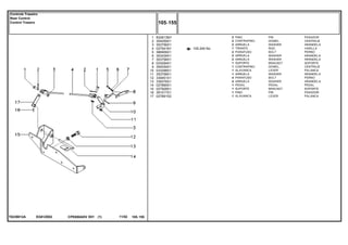 EG81Z002T0239012A
105-240 No
1
2
3
4
5
6
7
8
9
10
11
12
13
14
15
16
17
832813M1
354059X1
353756X1
037541N1
366909X1
353439X1
353758X1
033294S1
354059X1
033298S1
353758X1
339451X1
339376X1
027885S1
027928S1
391017X1
027891S2
2
2
2
1
2
2
2
1
1
1
1
4
4
1
1
1
1
PIN PASADOR
DOWEL CENTRAJE
WASHER ARANDELA
ROD VARILLA
BOLT PERNO
WASHER ARANDELA
WASHER ARANDELA
BRACKET SOPORTE
DOWEL CENTRAJE
LEVER PALANCA
WASHER ARANDELA
BOLT PERNO
WASHER ARANDELA
PEDAL PEDAL
BRACKET SOPORTE
PIN PASADOR
LEVER PALANCA
PINO
CONTRAPINO
ARRUELA
TIRANTE
PARAFUSO
ARRUELA
ARRUELA
SUPORTE
CONTRAPINO
ALAVANCA
ARRUELA
PARAFUSO
ARRUELA
PEDAL
SUPORTE
PINO
ALAVANCA
CPE650ADV E01 11/02(1)
105 155
Controle Traseiro
Rear Control
Control Trasero
105 155-
Menu Símbolos
 