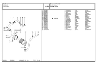 EH09Z021T0245004
10-260 No
1
2
3
4
5
6
7
8
9
10
11
12
13
14
15
16
17
18
19
19
020079P1
020083P1
020072P1
020082T1
020070T1
339169X1
391039X1
068126S1
054993T1
020078P1
054304T1
490802M1
339287X1
339374X1
353691X1
353434X1
023475T1
054583N1
1440993X1
3587008M91
1
2
1
1
1
2
4
1
1
1
1
2
2
2
4
4
1
1
1
1
FOAM ESPUMA
CLAMP ABRAZADERA
PIPE CANO
HOSE FLEXIBLE
CLAMP ABRAZADERA
NUT TUERCA
WASHER ARANDELA
BRACKET SOPORTE
KIT, FILTER JUEGO FILTRO
FOAM ESPUMA
HOSE FLEXIBLE
CLAMP ABRAZADERA
BOLT PERNO
WASHER ARANDELA
BOLT PERNO
WASHER ARANDELA
CLAMP ABRAZADERA
HOSE FLEXIBLE
RING ARO
SWITCH INTERRUPTOR
GUARNIÇÃO
BRAÇADEIRA
TUBO
MANGUEIRA
BRAÇADEIRA
PORCA
ARRUELA
SUPORTE
CJ. FILTRO
GUARNIÇÃO
MANGUEIRA
BRAÇADEIRA
PARAFUSO
ARRUELA
PARAFUSO
ARRUELA
BRAÇADEIRA
MANGUEIRA
ANEL
INTERRUPTOR
CPE650ADV E01 11/02(1)
Escapamento Vertical
Vertical Exhaust
Descarga Vertical10 245
Filtro De Ar
Air Cleaner
Filtro De Aire
10 245-
Menu Símbolos
 