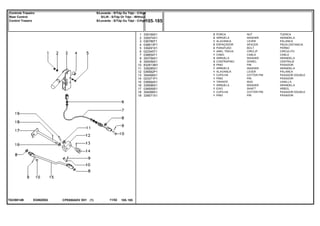 EG90Z002T0239014B
1
2
3
4
5
6
7
8
9
10
11
12
13
14
15
16
17
18
19
339169X1
339374X1
036789T1
036613P1
339291X1
022345T1
036654T1
353756X1
354059X1
832813M1
339285X1
036562P1
354068X1
023371P1
036564S1
339596X1
036559S1
354068X1
339071X1
2
2
1
2
2
1
1
3
3
3
1
1
1
1
1
1
1
1
1
NUT TUERCA
WASHER ARANDELA
LEVER PALANCA
SPACER PIEZA DISTANCIA
BOLT PERNO
CIRCLIP CIRCULITO
CABLE CABLE
WASHER ARANDELA
DOWEL CENTRAJE
PIN PASADOR
WASHER ARANDELA
LEVER PALANCA
COTTER PIN PASADOR DOUBLE
PIN PASADOR
ROD VARILLA
WASHER ARANDELA
SHAFT ARBOL
COTTER PIN PASADOR DOUBLE
PIN PASADOR
PORCA
ARRUELA
ALAVANCA
ESPAÇADOR
PARAFUSO
ANEL TRAVA
CABO
ARRUELA
CONTRAPINO
PINO
ARRUELA
ALAVANCA
CUPILHA
PINO
TIRANTE
ARRUELA
EIXO
CUPILHA
PINO
CPE650ADV E01 11/02(1)
105 185
S/Levante - S/Tdp Ou Tdpi - C/Hyd
S/Lift - S/Tdp Or Tdpi - Without
S/Levante - S/Tdp Ou Tdpi - C/Hyd
Controle Traseiro
Rear Control
Control Trasero
105 185-
Menu Símbolos
 