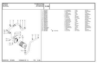 EH12Z003T0245007ADV
10-255 No
1
2
3
4
5
6
7
8
9
10
11
12
13
14
15
16
17
19
19
20
21
020079P1
020083P1
038958P1
020082T1
020070T1
339169X1
391039X1
068126S1
054993T1
020078P1
054304T1
490802M1
339287X1
339374X1
353691X1
353434X1
023475T1
3587008M91
1440993X1
055132R1
055128R1
1
2
1
1
1
2
4
1
1
1
1
2
2
2
2
2
1
1
1
1
1
9
FOAM ESPUMA
CLAMP ABRAZADERA
PIPE CANO
HOSE FLEXIBLE
CLAMP ABRAZADERA
NUT TUERCA
WASHER ARANDELA
BRACKET SOPORTE
KIT, FILTER JUEGO FILTRO
FOAM ESPUMA
HOSE FLEXIBLE
CLAMP ABRAZADERA
BOLT PERNO
WASHER ARANDELA
BOLT PERNO
WASHER ARANDELA
CLAMP ABRAZADERA
SWITCH INTERRUPTOR
RING ARO
BRACKET SOPORTE
KIT, FILTER JUEGO FILTRO
GUARNIÇÃO
BRAÇADEIRA
TUBO
MANGUEIRA
BRAÇADEIRA
PORCA
ARRUELA
SUPORTE
CJ. FILTRO
GUARNIÇÃO
MANGUEIRA
BRAÇADEIRA
PARAFUSO
ARRUELA
PARAFUSO
ARRUELA
BRAÇADEIRA
INTERRUPTOR
ANEL
SUPORTE
CJ. FILTRO
CPE650ADV E01 11/02(1)
10 250
Com Ejetor De Poeira
With Nozzle Dust
Con Tobera Polvo
Filtro De Ar
Air Cleaner
Filtro De Aire
10 250-
Menu Símbolos
 