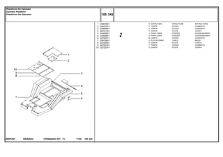 EB26Z034050912N1
1
2
3
4
5
5
6
7
8
9
10
036576S1
036574P1
035846P1
027017S1
035835P1
035836P1
027937P1
036106S1
027253S1
027061S1
027023P1
1
1
1
1
1
1
2
1
1
1
1
STRUCTURE ESTRUCTURA
COVER CUBIERTA
COVER CUBIERTA
PLATE CHAPA
FENDER GUARDABARRO
FENDER GUARDABARRO
COVER CUBIERTA
TABLE MESA
PLATE CHAPA
COVER CUBIERTA
PLATE CHAPA
ESTRUTURA
TAMPA
TAMPA
CHAPA
PÁRA-LAMA
PÁRA-LAMA
TAMPA
PLATAFORMA
CHAPA
TAMPA
CHAPA
CPE650ADV E01 11/02(1)
105 345
Plataforma Do Operador
Operator Plataform
Plataforma Del Operador
105 345-
Menu Símbolos
 