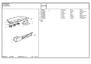 EL61Z009T04620210D
[A] RÁDIO
RADIUS
RADIO
1
2
3
4
5
6
7
8
9
10
380026X1
3714077M1
3713635M1
3714846M1
3010506X1
3712609M2
3713746M1
3388030M1
3713744M1
3714076M2
9
1
1
4
8
1
1
3
1
1
[A]
BOLT PERNO
BRACKET SOPORTE
GASKET EMPAQUETADURA.
RIVET REMACHE
BOLT PERNO
PANEL PANEL
GASKET EMPAQUETADURA.
STEERING DIRECCION
GASKET EMPAQUETADURA.
HOUSING ALOJAMIENTO
PARAFUSO
SUPORTE
JUNTA
REBITE
PARAFUSO
PAINEL
JUNTA
DIREÇÃO
JUNTA
CARCAÇA
CPE650ADV E01 11/02(1)
110 125
Ar Condicionado
Air Conditioner
Aire Acondionado
110 125-
Menu Símbolos
 