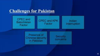 Challenges for Pakistan
18
CPEC and
Balochistan
Factor
CPEC and KPK
Factor
Indian
Interruption
Presence of
Chinese security
in Pakistan
Security
concerns
 