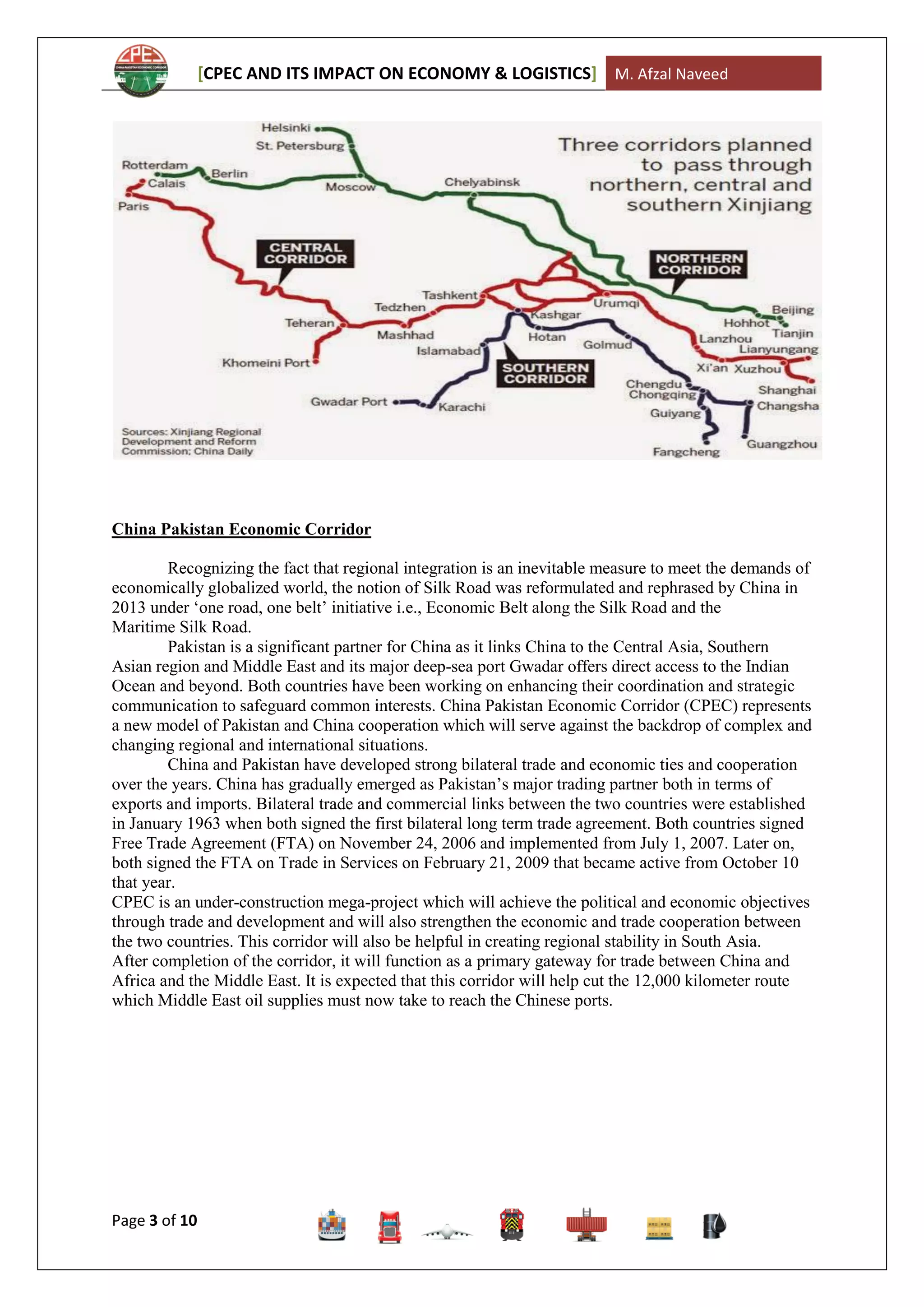 Cpec and its impacts of economy and logistics | PDF