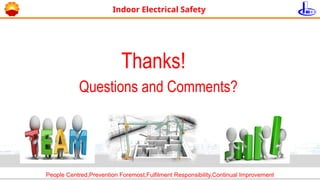 People Centred,Prevention Foremost,Fulfilment Responsibility,Continual Improvement
Thanks!
Questions and Comments?
Indoor Electrical Safety
 