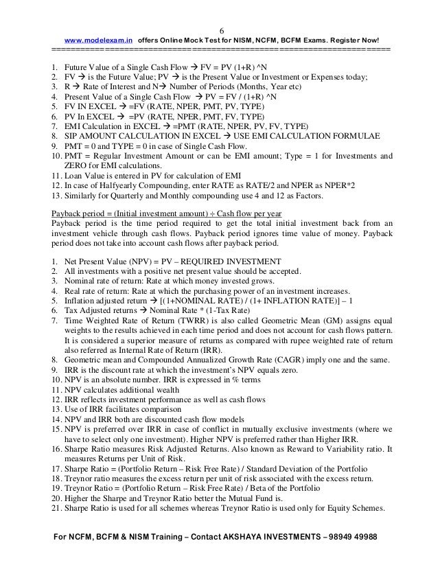 NISM CPFA CERTIFIED PERSONAL FINANCIAL ADVISOR EXAM STUDY NOTES