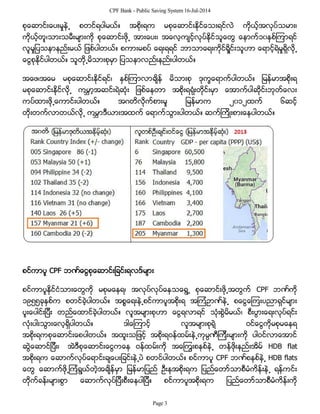 CPF Bank - Public Saving System 16-Jul-2014
စုေဆာင္းေပးမႈနဲ႕ စတင္ရပါမယ္။ အစိုးရက မစုေဆာင္းႏိုင္ေသးရင္လဲ ကိုယ့္အလုပ္သမား၊
ကိုယ့္တူ၊သားသမီးမ်ားကို စုေဆာင္းဖို႕ အားေပး၊ အေလ့က်င့္လုပ္ႏိုင္သူေတြ ေနာက္၁၀ႏွစ္ၾကာရင္
လူမႈျပသနာနည္းမယ္ ျဖစ္ပါတယ္။ စကားမစပ္ ေရးရရင္ ဘာသာေရးကိုင္ရိႈင္းသူဟာ ေရာင့္ရဲမႈရွိလို႕
ေငြစုႏိုင္ပါတယ္။ သူတို႕မိသားစုမွာ ျပသနာလည္းနည္းပါတယ္။
အေဖ၊အေမ မစုေဆာင္းႏိုင္ရင္၊ ႏွစ္ၾကာလာခ်ိန္ မိသားစု ဒုကၡေရာက္ပါတယ္။ ျမန္မာအစိုးရ
မစုေဆာင္းႏိုင္လို႕ ကမၻာ့အဆင္းရဲဆံုး ျဖစ္ေနတာ အစိုးရရံုးတိုင္းမွာ ေအာက္ပါဆိုင္းဘုတ္ေလး
ကပ္ထားဖို႕ေကာင္းပါတယ္။ အဂတိလိုက္စားမႈ ျမန္မာက ၂၀၁၂ထက္ ၆ဆင့္
တိုးတက္လာတယ္လို႕ ကမၻာဒီယားအထက္ ေရာက္သြားပါတယ္။ ဆက္ၾကိဳးစားေနပါတယ္။
စင္ကာပူ CPF ဘဏ္ေငြစုေဆာင္းျခင္းရလဒ္မ်ား
စင္ကာပူႏိုင္ငံသားေတြကို မစုမေနရ၊ အလုပ္လုပ္ေနသေရြ႕ စုေဆာင္းဖို႕အတြက္ CPF ဘဏ္ကို
၁၉၅၅ခုႏွစ္က စတင္ခဲ့ပါတယ္။ အစၥေရးနဲ႕စင္ကာပူအစိုးရ အၾကံဥာဏ္နဲ႕ စေငြေၾကးပညာရွင္မ်ား
ပူးေပါင္းျပီး တည္ေထာင္ခဲ့ပါတယ္။ လူအမ်ားစုဟာ ေငြရလာရင္ သံုးစြဲမိမယ္၊ စီးပြားေရးလုပ္ရင္း
လံုးပါးသြားေလ့ရွိပါတယ္။ ဒါေၾကာင့္ လူအမ်ားစုရဲ့ ဝင္ေငြကိုမစုမေနရ
အစိုးရကစုေဆာင္းေစပါတယ္။ အထူးသျဖင့္ အစိုးရဝန္ထမ္းနဲ႕ကုမၸဏီၾကီးမ်ားကို ပါဝင္လာေအာင္
ဆြဲေဆာင္ျပီး၊ အဲဒီစုေဆာင္းေငြကေန ဝန္ထမ္းကို အေၾကြးစနစ္နဲ႕ တန္ဖိုးနည္းအိမ္ HDB flat
အစိုးရက ေဆာက္လုပ္ေရာင္းခ်ေပးျခင္းနဲ႕ပဲ စတင္ပါတယ္။ စင္ကာပူ CPF ဘဏ္စနစ္နဲ႕ HDB flats
ေတြ ေဆာက္ဖို႕ၾကံရြယ္တဲ့အခ်ိန္မွာ ျမန္မာျပည္ ဦးႏုအစိုးရက ျပည္ေတာ္သာစီမံကိန္းနဲ႕ ရန္ကင္း
တိုက္ခန္းမ်ားစြာ ေဆာက္လုပ္ျပီးစီးေနပါျပီ။ စင္ကာပူအစိုးရက ျပည္ေတာ္သာစီမံကိန္းကို
Page 3
 