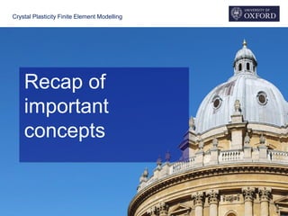 Crystal Plasticity Finite Element Modelling
Recap of
important
concepts
 