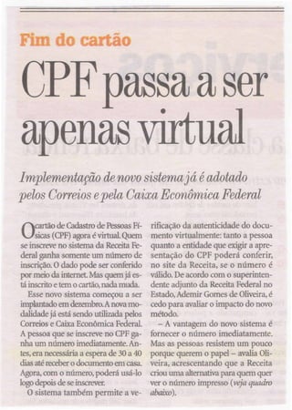 CPF passa a ser virtual