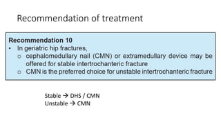 Recommendation of treatment
Stable  DHS / CMN
Unstable  CMN
 