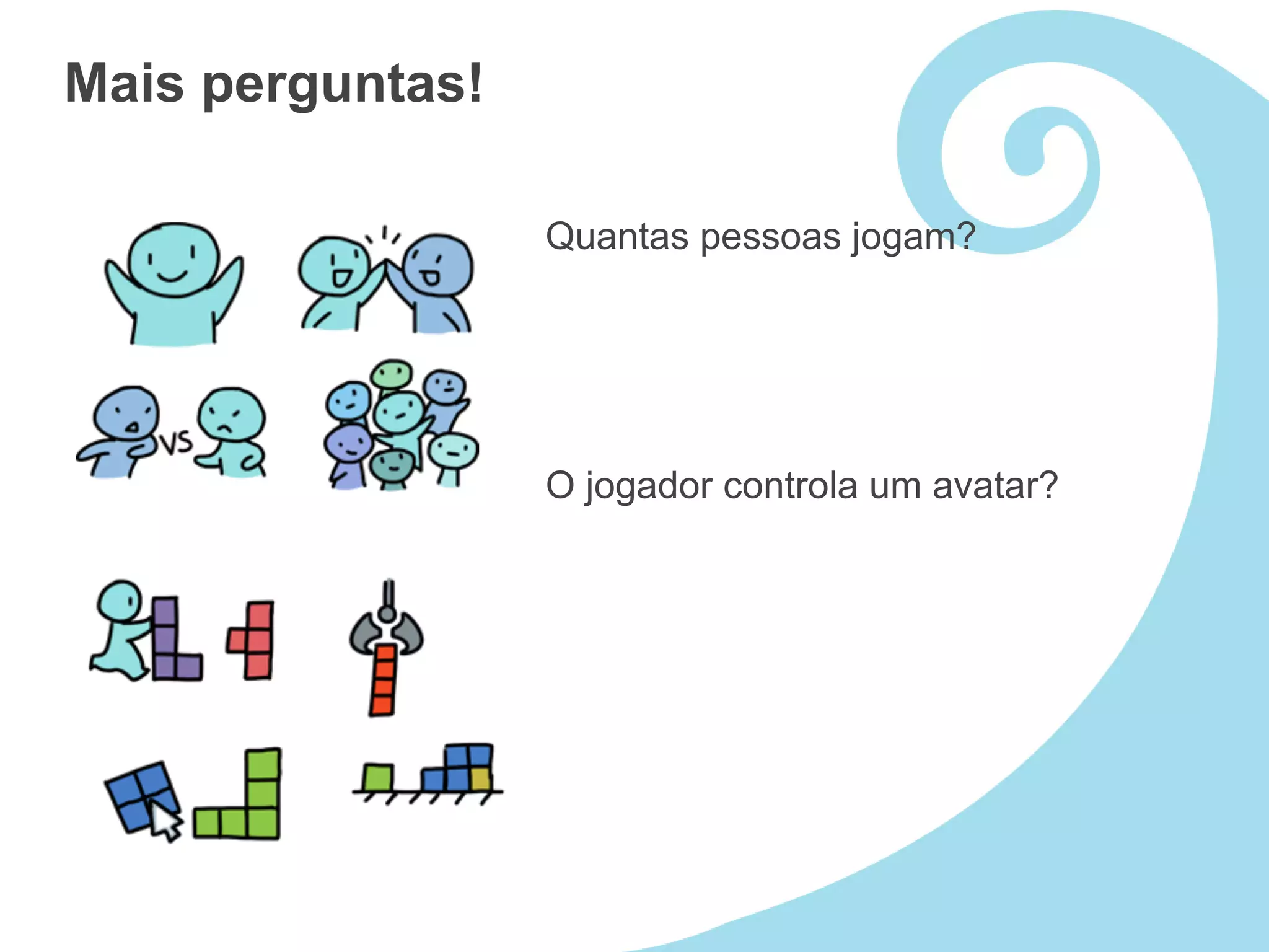 Mais perguntas!

                  Quantas pessoas jogam?




                  O jogador controla um avatar?
 