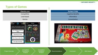 Types of Games
25
Project Overview
Competitive
Quantitative
Analysis
Competitive
Qualitative
Analysis
Recommendations Conclusion Q&A Session
 