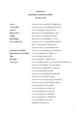 2
คณะกรรมการ
ชมรมโภชนาการเด็กแห่งประเทศไทย
พ.ศ.2557-2559
ประธาน รองศาสตราจารย์ นายแพทย์สังคม จงพิพัฒน์วณิชย์
ประธานแต่งตั้ง รองศาสตราจารย์ ดร. แพทย์หญิงนลินี จงวิริยะพันธุ์
เลขาธิการ อาจารย์ แพทย์หญิงสุภาพรรณ ตันตราชีวธร
ผู้ช่วยเลขาธิการ ผู้ช่วยศาสตราจารย์ แพทย์หญิงมณีรัตน์ ภูวนันท์
เหรัญญิก รองศาสตราจารย์ แพทย์หญิงสุนทรี รัตนชูเอก
ผู้ช่วยเหรัญญิก ผู้ช่วยศาสตราจารย์ แพทย์หญิงพัชราภา ทวีกุล
วิชาการและฝึกอบรม รองศาสตราจารย์ ดร. แพทย์หญิงนลินี จงวิริยะพันธุ์
พันเอก นายแพทย์เรืองวิทย์ ตันติแพทยางกูร
ผู้ช่วยศาสตราจารย์ ดร. แพทย์หญิงศิรินุช ชมโท
ทะเบียนและประชาสัมพันธ์ รองศาสตราจารย์ แพทย์หญิงนฤมล เด่นทรัพย์สุนทร
ผู้ช่วยทะเบียนและประชาสัมพันธ์ อาจารย์ แพทย์หญิงจีรพรรณ โพธิ์สุวัฒนากุล
ปฏิคม อาจารย์ นายแพทย์สุรณัฐ แก้วณิมีย์
ผู้ช่วยปฏิคม อาจารย์ แพทย์หญิงอรภา สุธีโรจน์ตระกูล
กรรมการกลาง ศาสตราจารย์คลินิกเกียรติคุณ ดร.นายแพทย์เพียรวิทย์ ตันติแพทยางกูร
รองศาสตราจารย์ พลตรีหญิงภาวดี กุญชรานุสสรณ์
รองศาสตราจารย์ แพทย์หญิงลัดดา เหมาะสุวรรณ
อาจารย์ นายแพทย์ไพบูลย์ เอกแสงศรี
รองศาสตราจารย์ แพทย์หญิงอุมาพร สุทัศน์วรวุฒิ
ศาสตราจารย์นาย แพทย์พิภพ จิรภิญโญ
ร รองศาสตราจารย์ นายแพทย์ชาญชัย พานทองวิริยะกุล
รองศาสตราจารย์ นายแพทย์สงวนศักดิ์ ฤกษ์ศุภผล
อาจารย์ แพทย์หญิงอรพร ดารงวงศ์ศิริ
อาจารย์ แพทย์หญิงอรวรรณ เอี่ยมโอภาส
อาจารย์ แพทย์หญิงชนกานต์ วิสูตรานุกูล
อาจารย์ แพทย์หญิงสุชาอร แสงนิพันธ์กูล
อาจารย์ แพทย์หญิงกุลนิภา กิตติศักดิ์มนตรี
อาจารย์ แพทย์หญิงนพร อึ้งอาภรณ์
แพทย์หญิงปาจรีย์ ลิ่มทองแท่ง
 