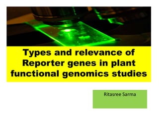 Ritasree Sarma
Types and relevance of
Reporter genes in plant
functional genomics studies
 