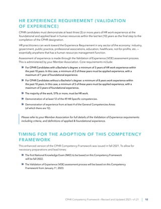 CPHR Competency Framework—Revised and Updated 2021—v1.21 | 10
HR EXPERIENCE REQUIREMENT (VALIDATION
OF EXPERIENCE)
CPHR ca...
