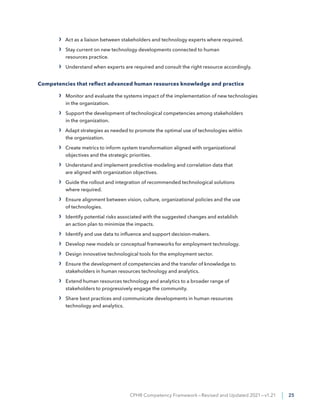 CPHR Competency Framework—Revised and Updated 2021—v1.21 | 25
› Act as a liaison between stakeholders and technology exper...