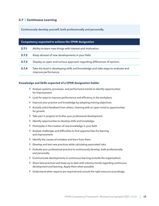 CPHR Competency Framework—Revised and Updated 2021—v1.21 | 38
2.7 | Continuous Learning
Continuously develop yourself, bot...