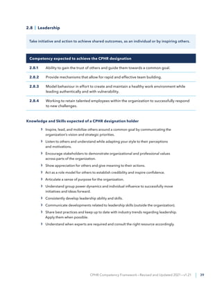 CPHR Competency Framework—Revised and Updated 2021—v1.21 | 39
2.8 | Leadership
Take initiative and action to achieve share...