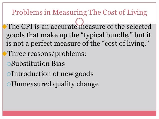 measuring the cost of living Chapter 24 measuring the cost of living 243 different points in time and to adjust interest rates for inflation in addition, you will learn some of the shortcomings. measuring the cost of living Chapter 24 measuring the cost of living 243 different points in time and to adjust interest rates for inflation in addition, you will learn some of the shortcomings.