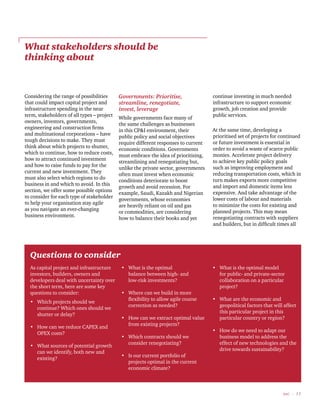 PwC | 11
Considering the range of possibilities
that could impact capital project and
infrastructure spending in the near
...
