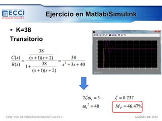 Ejercicio en Matlab/Simulink

   K=38
  Transitorio




CONTROL DE PROCESOS INDUSTRIALES II                AGOSTO DE 2012
 