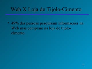 Web X Loja de Tijolo-Cimento 49% das pessoas pesquisam informações na Web mas compram na loja de tijolo-cimento 