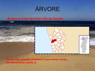 ÁRVORE Árvore is 6 km far from Vila do Conde. Árvore was already inhabited in pre-roman times. Old documents testify it. 