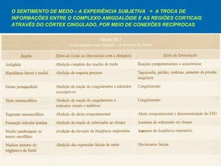 O SENTIMENTO DE MEDO – A EXPERIÊNCIA SUBJETIVA  =  A TROCA DE  INFORMAÇÕES ENTRE O COMPLEXO AMIGDALÓIDE E AS REGIÕES CORTICAIS  ATRAVÉS DO CÓRTEX CINGULADO, POR MEIO DE CONEXÕES RECÍPROCAS 