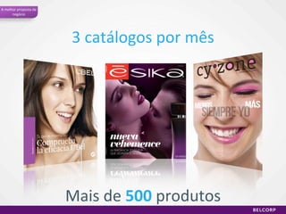3 catálogos por mês A melhor proposta de negócio Mais de  500  produtos 