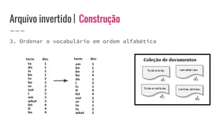Arquivo invertido | Construção
3. Ordenar o vocabulário em ordem alfabética
 