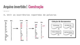 Arquivo invertido | Construção
4. Unir as ocorrências repetidas de palavras
 