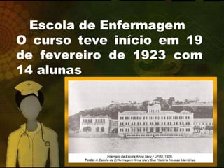 Escola de Enfermagem  O curso teve início em 19 de fevereiro de 1923 com 14 alunas 