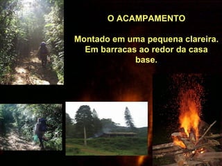 O ACAMPAMENTO Montado em uma pequena clareira. Em barracas ao redor da casa base. 