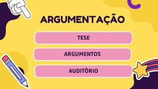 ARGUMENTAÇÃO
TESE
ARGUMENTOS
AUDITÓRIO
 