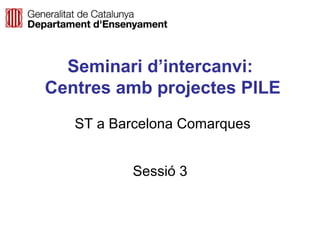 Seminari d’intercanvi:
Centres amb projectes PILE
   ST a Barcelona Comarques

                              Neus Lorenzo
          Sessió 3



                                 Neus Lorenzo
 