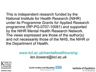 Prof. Len Bowers, Kings College. Restraint Reduction Conference Keynote 27th June '14