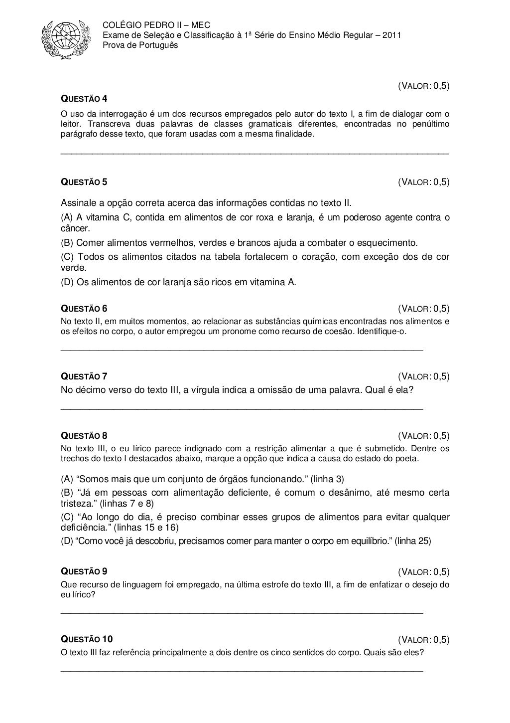 Provas Anteriores Do Pedro Ii Ensino Medio - FDPLEARN