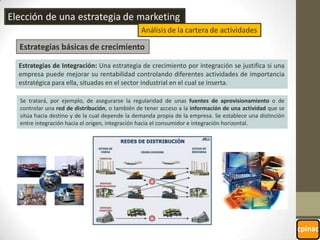 En la zona de atractivo alto del mercado:Esfuerzo en inversión y crecimiento. Los productos situados en esta zona ostentan la posición de liderazgo en un mercado muy atractivo. Deben tener prioridad en cuanto a la asignación de recursos con el fin de maximizar las inmejorables perspectivas que poseen y sostener sus puntos fuertes.Inversión y crecimiento selectivo. Dada su posición media, se debe pro-ceder a la identificación de los segmentos con más alto crecimiento y a la inversión de recursos suficientes para mantener, al menos, la posición actual y solventar los puntos débiles. Deben reforzar sus áreas más débiles para lograr el liderazgo.Selección oportunista. Los productos aquí situados podrían llegar a ser los futuros líderes de la empresa dado el nivel de atractivo del mercado. La empresa seleccionará aquellos que posean un potencial de crecimiento mayor para invertir y mejorar su posición, renunciando en aquellos que no tienen previsto crecer en el futuro.